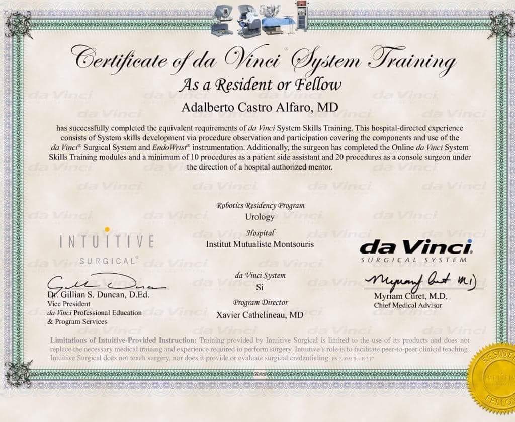 Certificado Dr. Adalberto Castro Alfaro